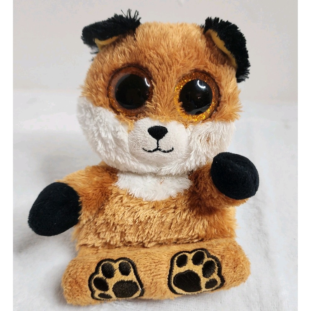 Ty Peek-A-Boos Sly the Fox Plush Phone Holder Orange Black White Glitter Eyes